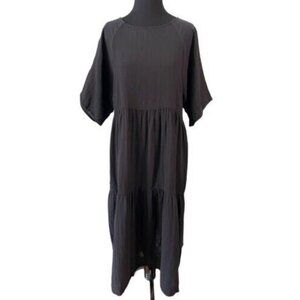 NWT Calme Johnny Was M Raglan Tiered Crinkle Gauze Black Dress 114892